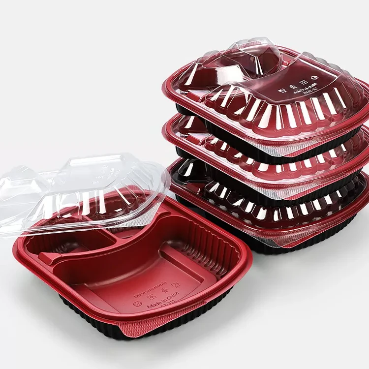 Microwave Disposable Food Container PP 3 Compartments Takeaway Plastic Lunch Box