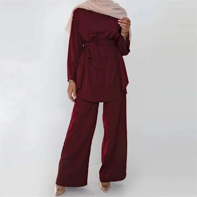 Wholesale Arabian Muslim Fashion Women Two Piece Suit Islamic Elegant Long Sleeve Clothes Prayer Muslim Sets Pants