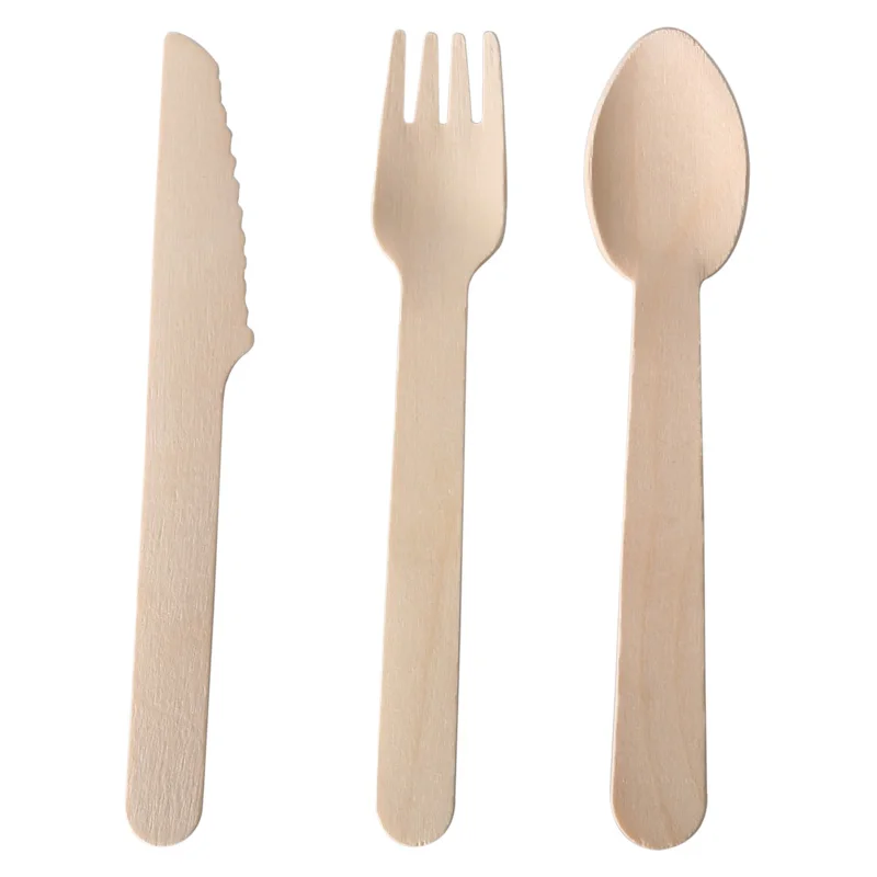 300 pcs eco friendly disposable wooden cutlery kit wooden utensils wooden spoon fork and knife