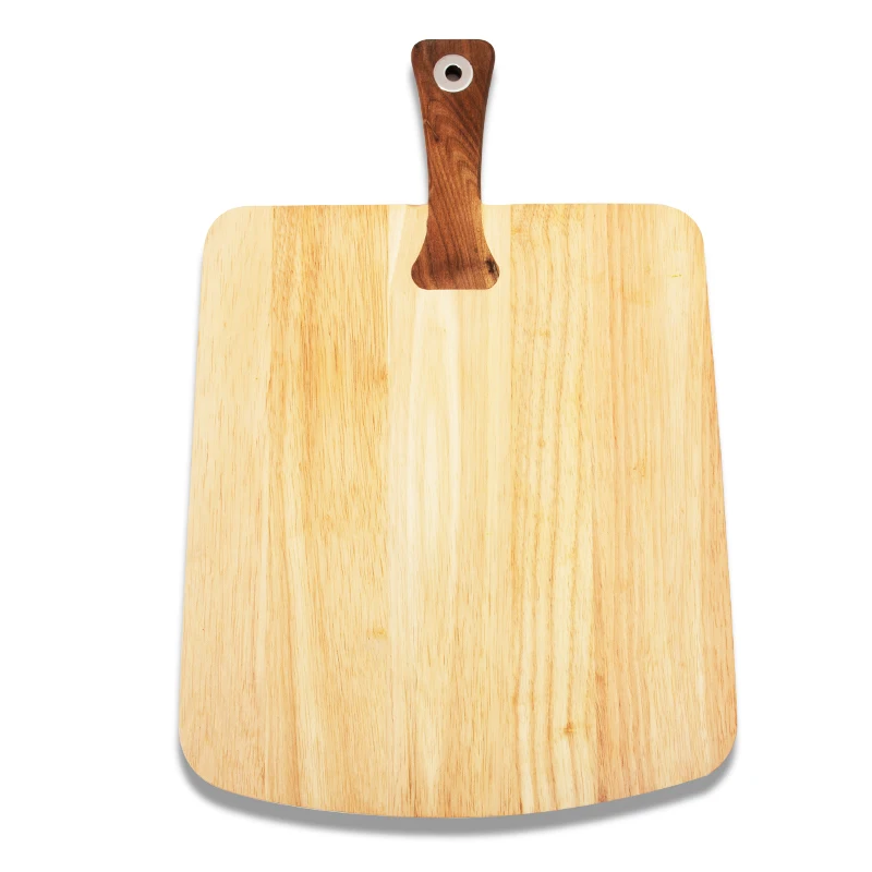 Natural Rubber Wood walnut wooden handle Chopping Board For Cheese Cutting Kitchen use Wood Steak Platter With Metal Hole