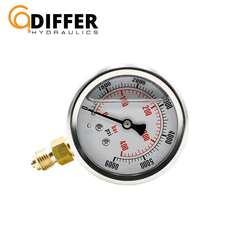 63mm 400bar high pressure liquid oil Filled Gauge Brass bottom Connection liquid filled pressure gauge
