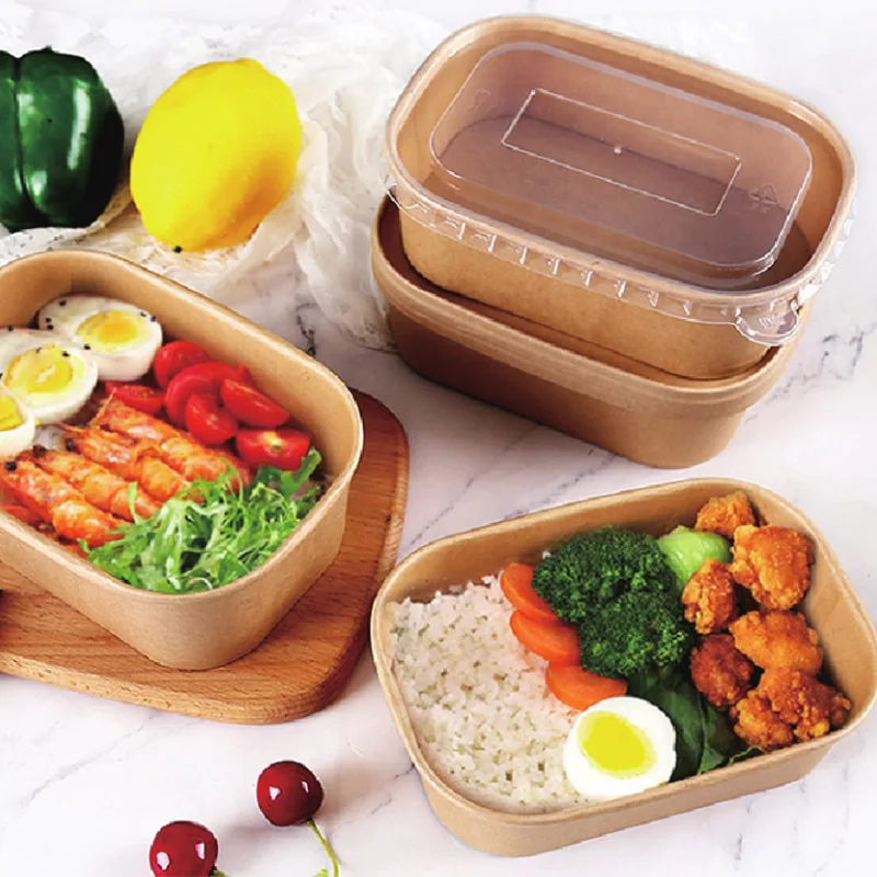 2023 eco friendly logo customization Disposable Biodegradable Square Rectangle Shape salad paper bowl with lid