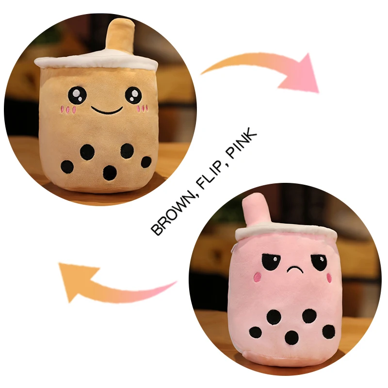 6 inch 10 inch Reversible Boba Plush Pillow Flip Bubble Tea Plush Toy For Decoration