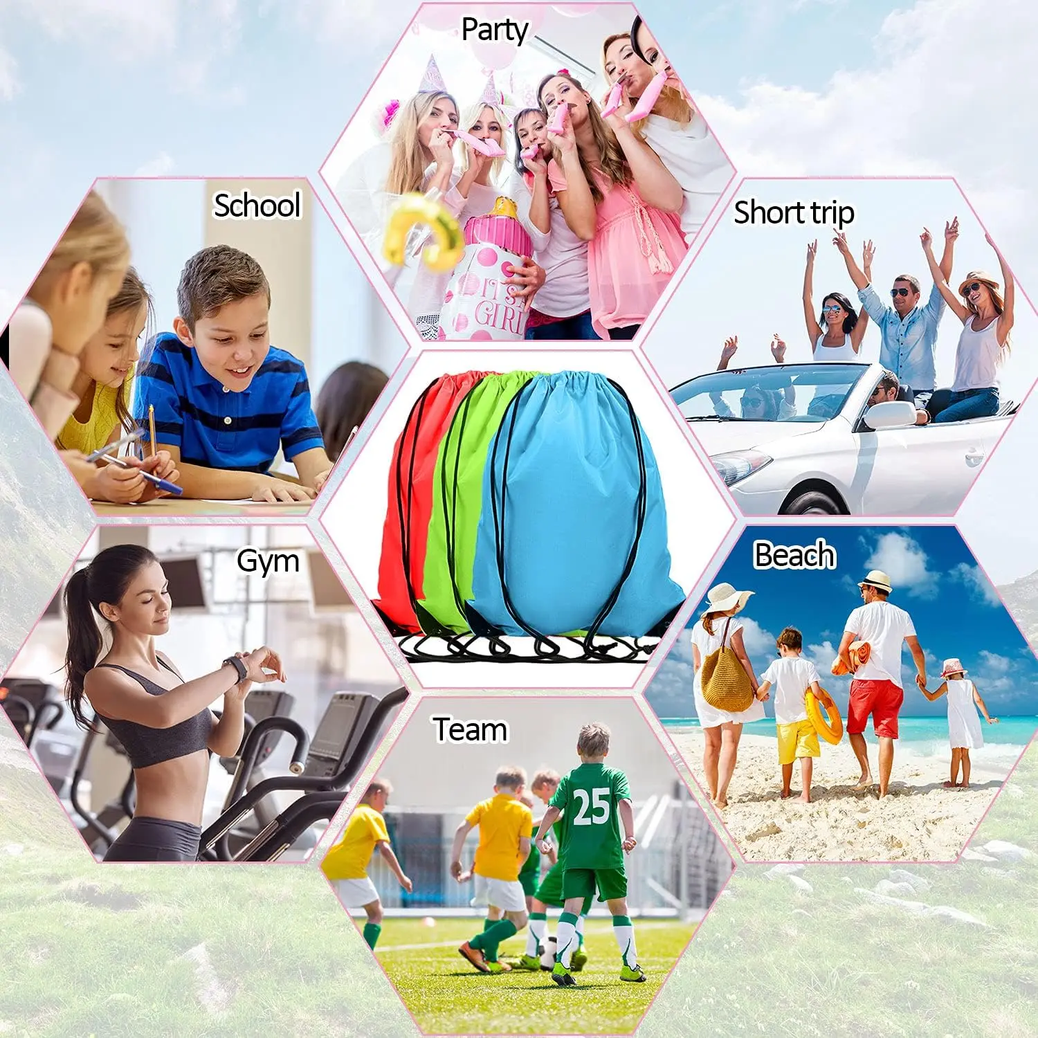 Diy Walking Yoga Swimming Tour Recycled Draw Rope Waterproof Children Adult Gym Bags With Custom Print