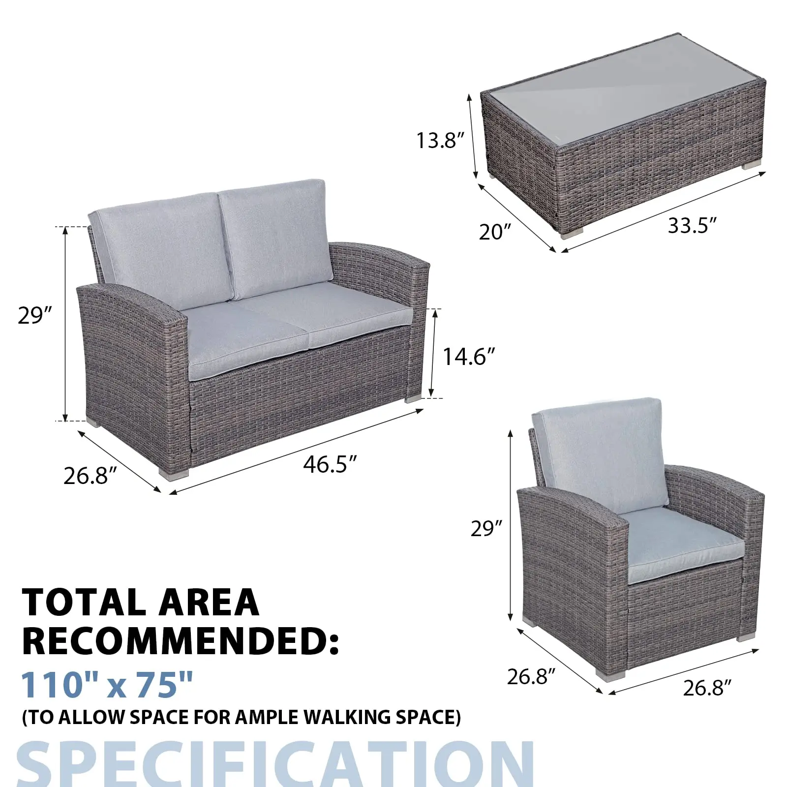 Patio Furniture Set 4 Piece Outdoor Patio Conversation Set All-Weather PE Rattan Wicker Sectional Patio Sofa Set with Table