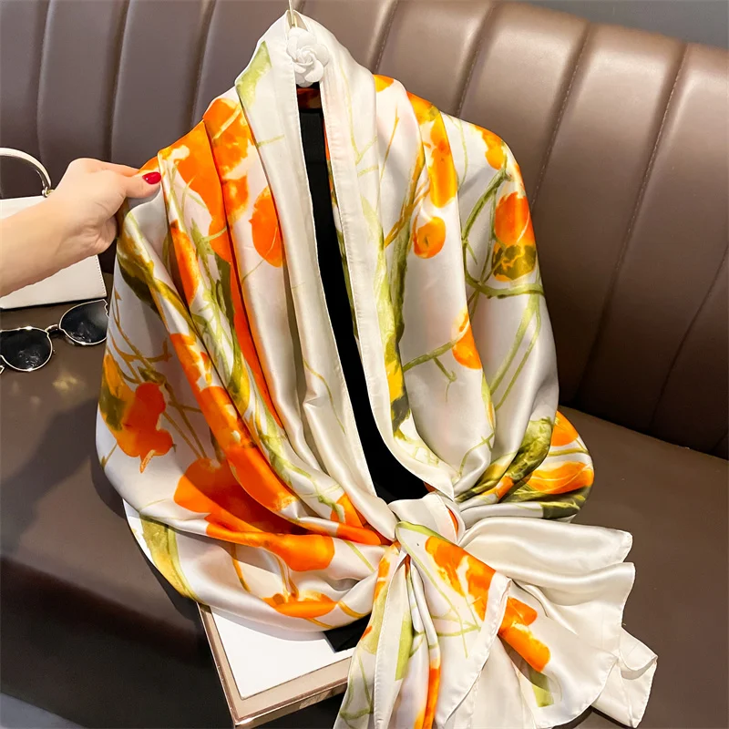 silk shawls European Hot Products Design palestine floral scarf Dyed printing long printed satin scarves Stewardess