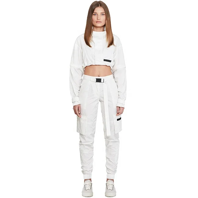 OEM ladys white jogger pants custom street girl trousers side pocket cargo pants for women