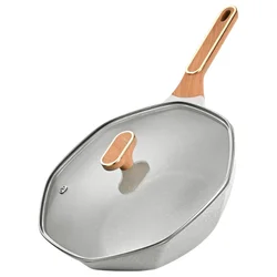 OEM/ODM  Die Cast  Aluminium Nonstick Lightweight Easy-cleaning Induction 28/32 cm Cooking Wok frying pan with wooden handle