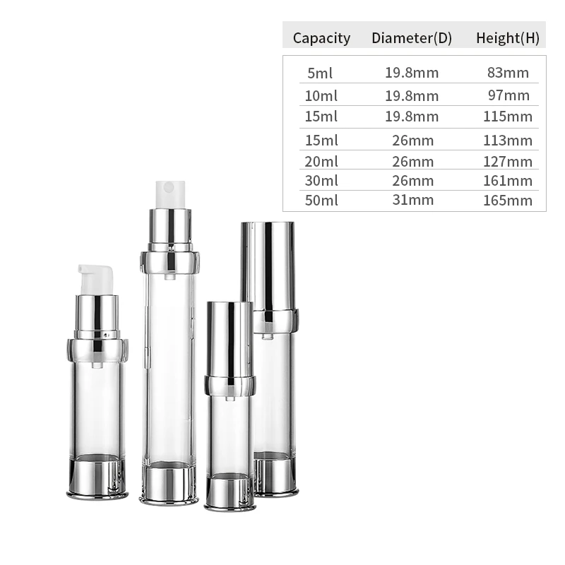 2024 silver  hot sale  5ml 10ml 15ml 20ml 30ml 50ml Luxury  travel Cosmetic Vacuum Eye Cream Airless Bottle