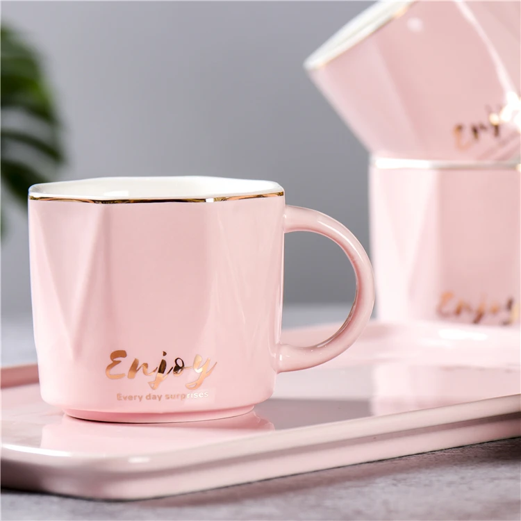 Nordic style home goods afternoon luxury porcelain tea cup set  drinkware pink ceramic tea set with gift box