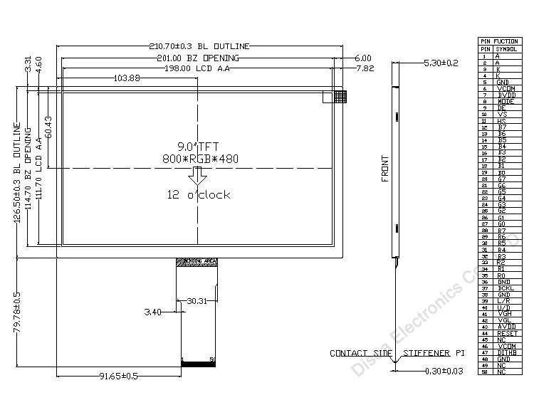 DISEA индивидуальные 800x480 RGB888 солнечное считывание высокой яркости 9 0 дюймов TFT ЖК-модули с TN/NW типа для