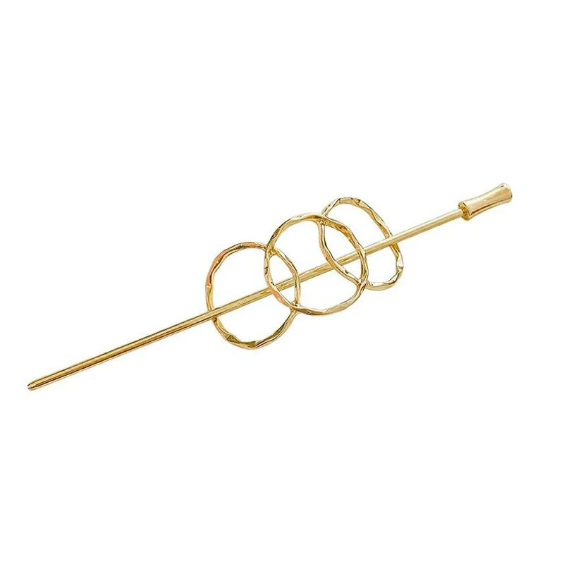 Eico Simple Gold Plated 3 Hoop RIng Hair Pin For Girls Alloy Hair Fork Elegant Ponytail Hairpins Hair Accessories For Women