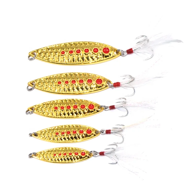 TAKEDO LW23 3g 5g 7g 10g 15g 20g Fish Scale Pattern Leech Spinnerbait Blood Slot Feather Hook Jigging Metal Fishing Spoon Blanks