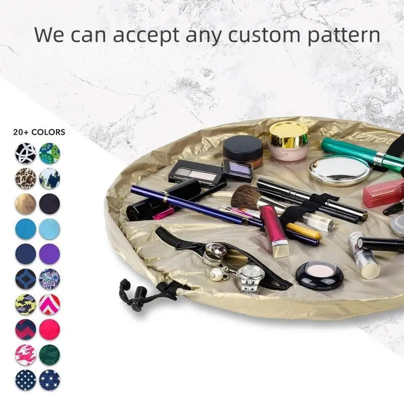 Custom polyester waterproof travel lazy storage drawstring makeup bag custom size color portable large capacity makeup bag