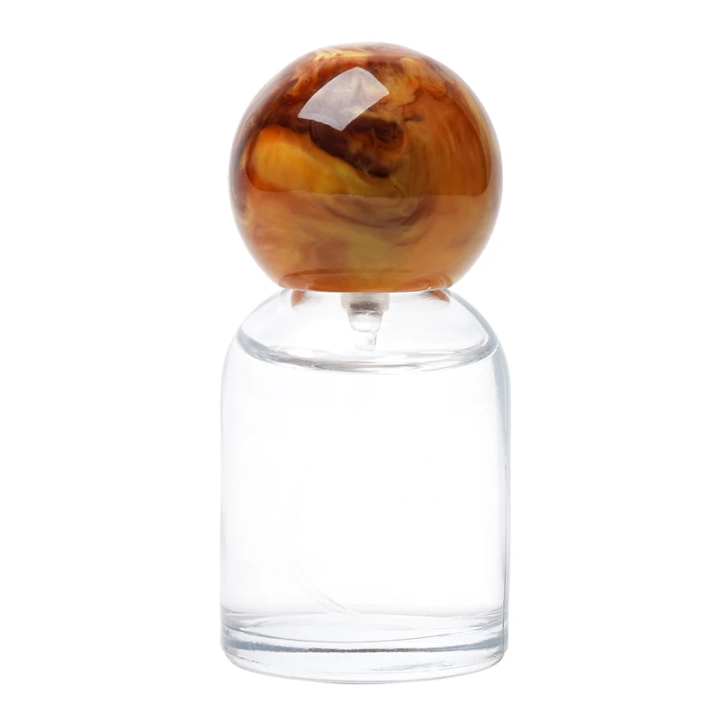 30ml Mini Size Clear Round Glass Orange Yellow Brown White Resin Ball Cap Spray Crimp Perfume Bottle