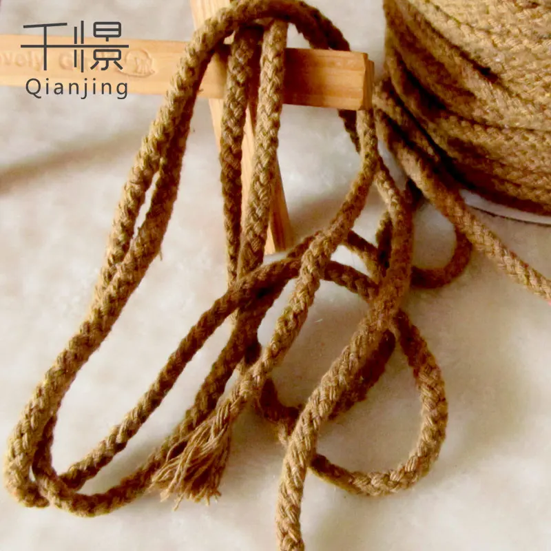 RC12  Factory inventory round rope 5mm khaki color cotton eight-strand rope