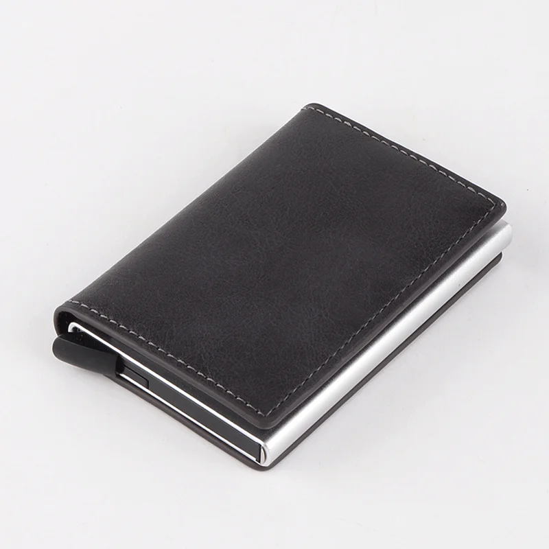 Customization Trading Aluminum Pop Up Pu Leather Card Holder Binder Metal Business Card Holder Wallet With Metal Box