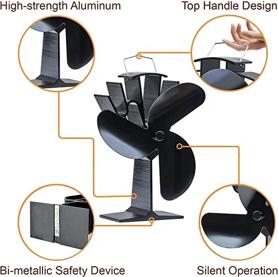 No Battery Eco Fan Wood Stoves Fan with 3-Blades