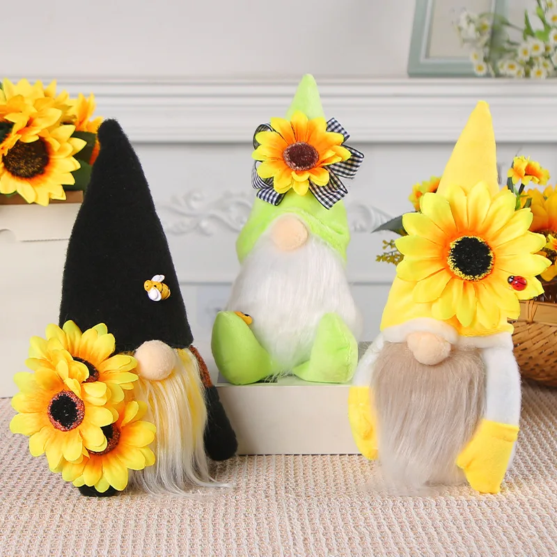 HLY Christmas Halloween Decoration Gift Bee Dwarf Faceless Doll Lovely Sunflower Bee Doll Ornaments for Holiday Gifts