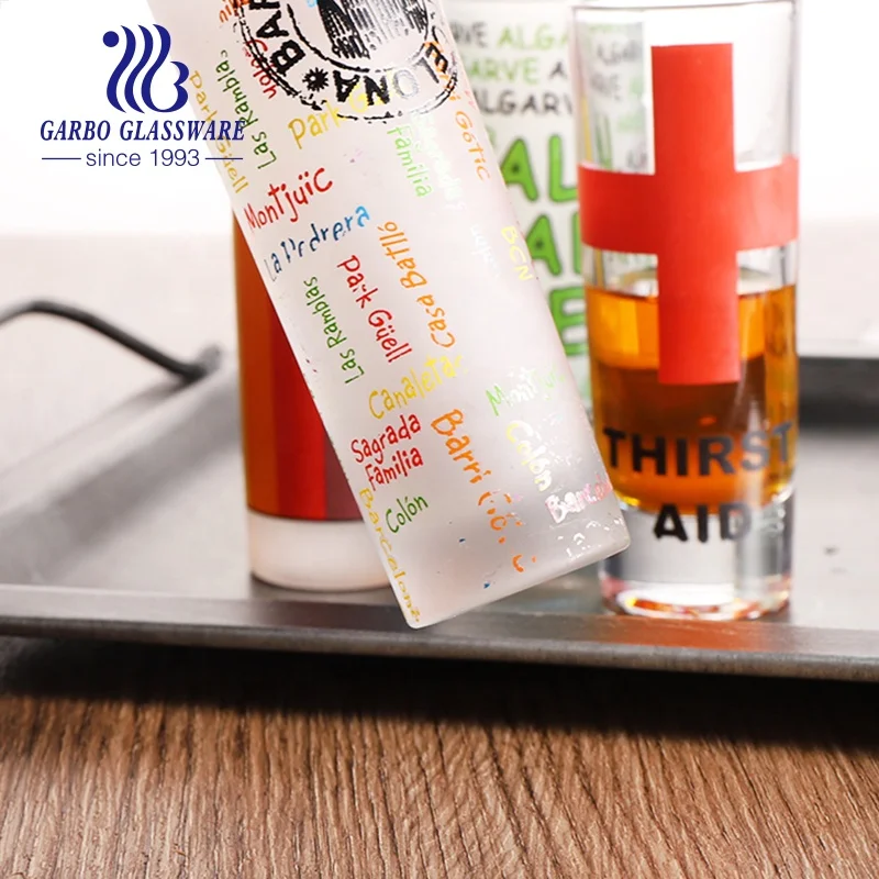 Stock 2.5oz Hot-selling Wholesale DIY-design Jigger Tequila Vodka Shot Glass with Custom Decals Cheap Price Stocked Shot Glass