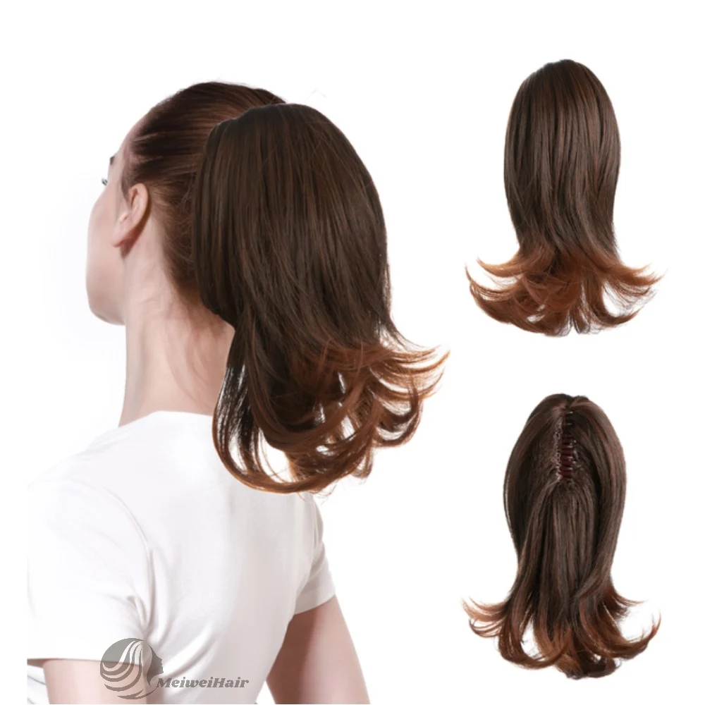 Meiwei 2021 Jaw claw clip woman high hair ponytail natural color pre plucked water curl short ponytails extension