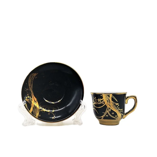 90cc porcelain black glazed tea cup and saucer