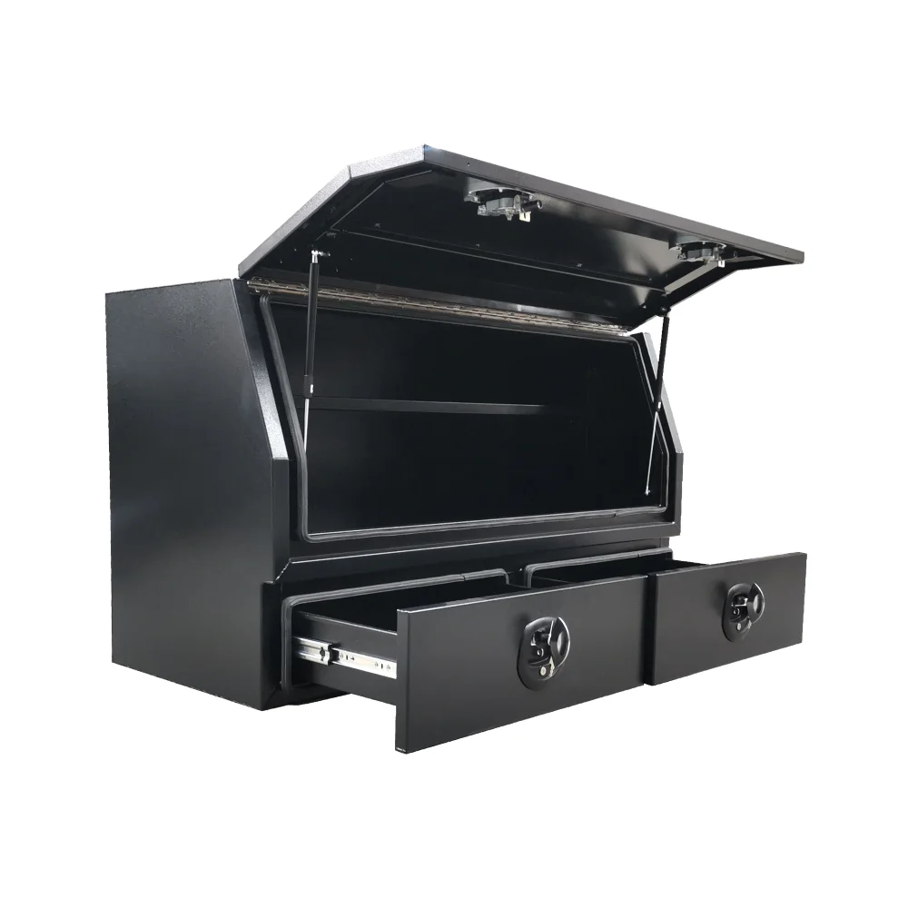 Custom Waterproof Powder Coated Flat Aluminum Alloy Pick Up Truck Tool Box With Whale Tail Locks And Removable Shelf