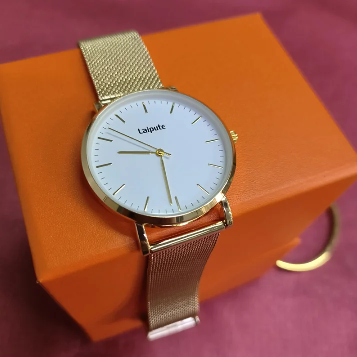 Laipute Luxury Fashion Gold watch with Real Titanium Bracelet Watch Set Gift for Men Women