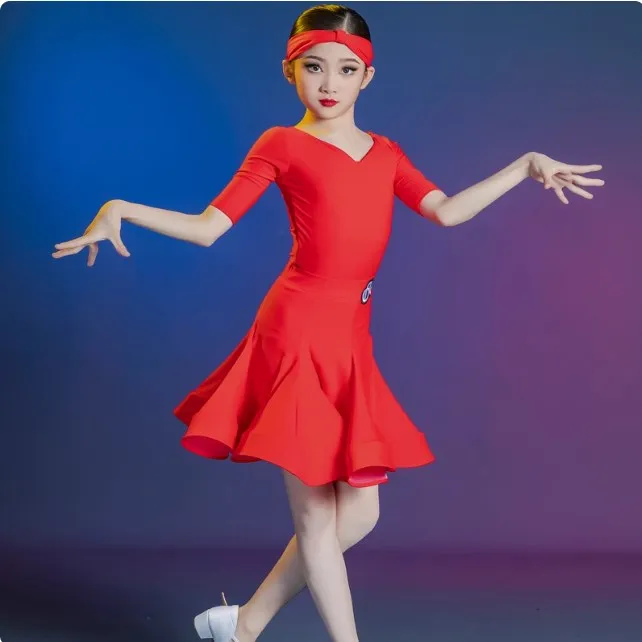 Spandex Latin Dance dress Costume for Girls shiny Performance costume National Standard Competition Dress