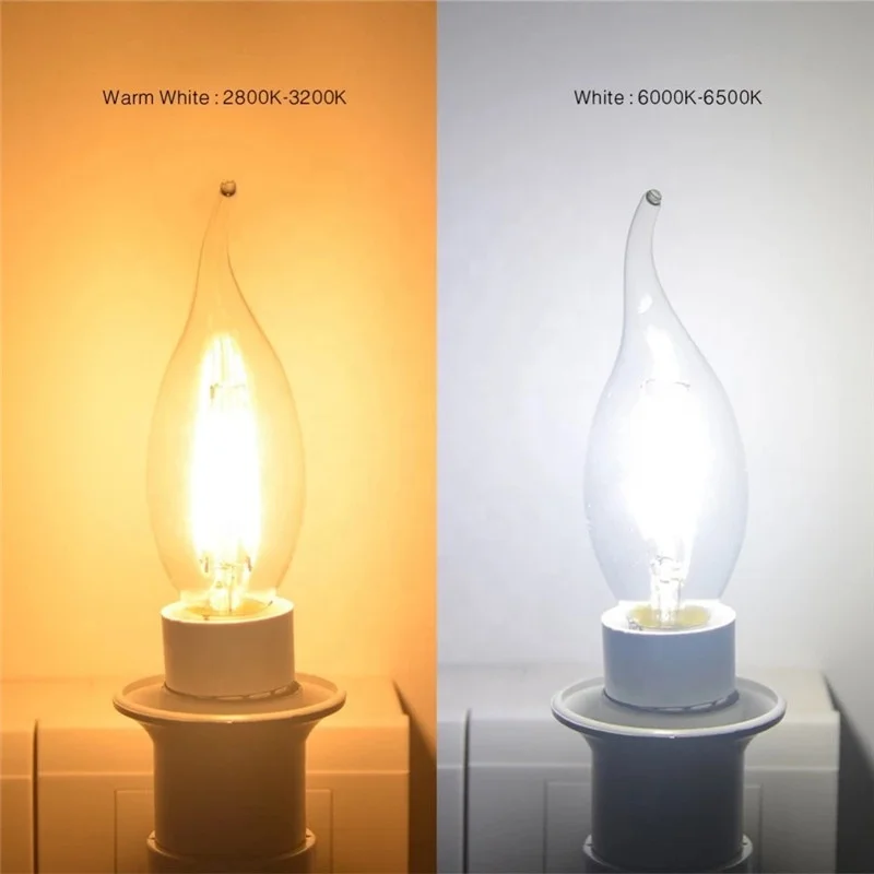Vintage Style Dimmable  2W 4W 5W Edison Bulb E26 E27 B22 Base Clear C35 LED Filament Candle Bulb
