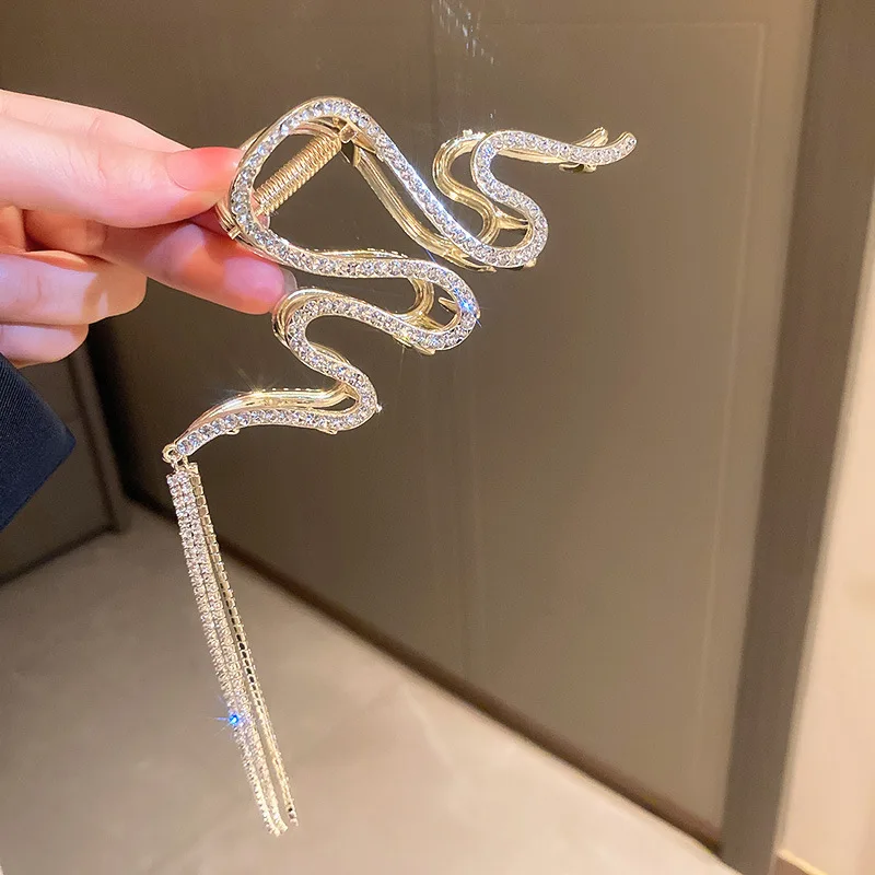 fashion quality snake shape claw crystal wedding hair clip