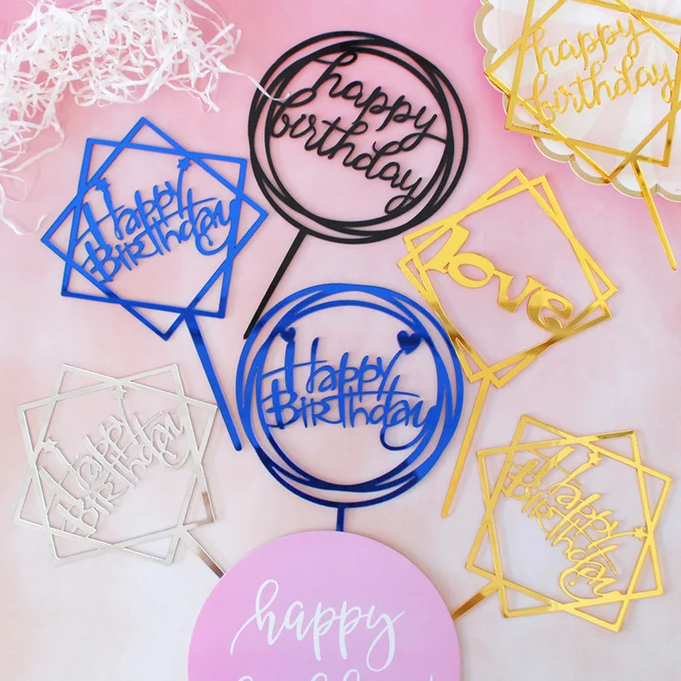 New Design Cake Decoration Birthday Party Wedding Gold Acrylic Cake Decoration Happy Birthday Day Theme Birthday Party Supplies