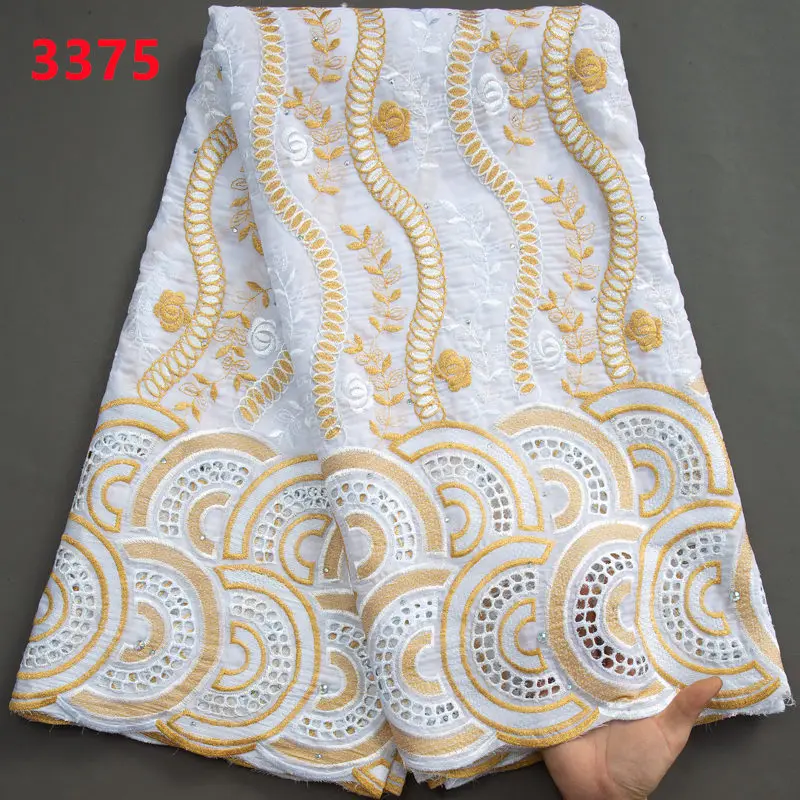 3375 New Design Lafaya Lace Fabric with Rhinestones Free Shipping African Cotton Embroidery Lace Fabric for Women Party Dress
