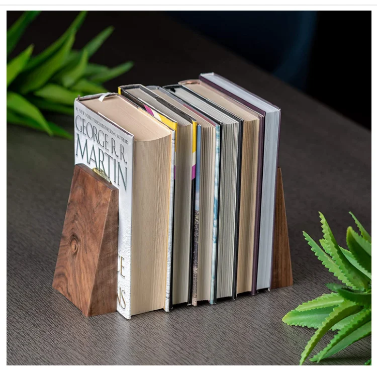 Hot sale book ends for shelves office decorative handmade wooden bookends modern