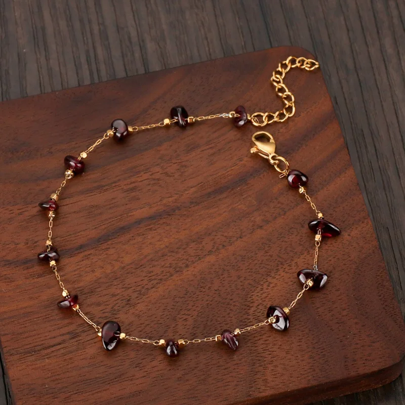 New Natural Stone Rose Quartz Tiger Eye Beads Bracelet Gold Plated Stainless Steel Chain Crushed Natural Stone Bracelet