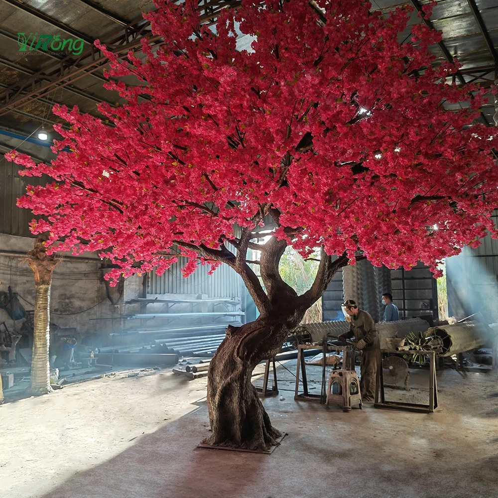 Fake Faux Silk Sakura Branches Tree Red 4m 5m 6m Artificial Japanese Cherry Blossom Tree For Indoor Home Decor