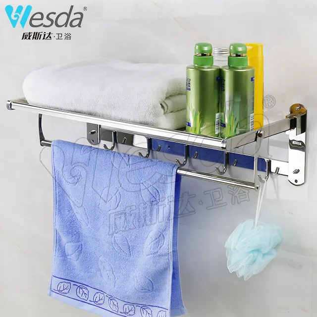WESDA Bathroom Lavatory Wall Mount Towel Holder 304 Stainless Steel Hanger Towel Shelf with Towel Bars and Coat Hooks
