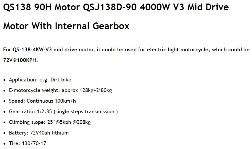 QS138 90H Motor QSJ138D-90 4000W V3 Mid Drive Motor with Gearbox 428T gear chain motor fardriver ND72680 for electric motorcycle