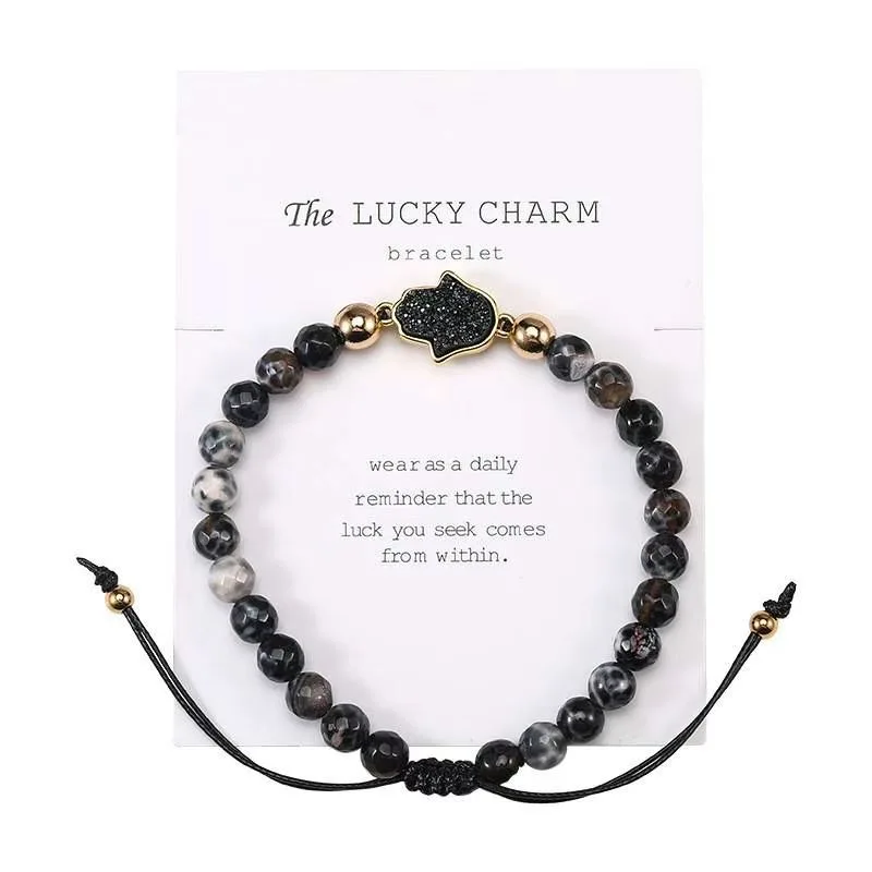 Natural Stone Agate Bead Bracelet Friendship Jewelry Handmade Fatima Hamsa Hand Beaded Braided Bracelets Fashion Jewelry