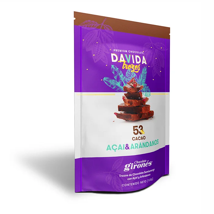 DAVIDA Wholesale Semisweet Chocolate Barks 53% Cocoa With Acai & Cranberries Colombian fruits 100% Premium Colombian Cocoa