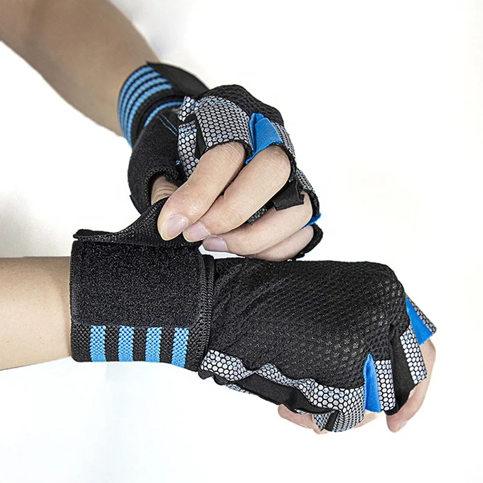  Wholesale Customized Half Finger Gym Gloves With Breathable Anti-slip Extended Wrist