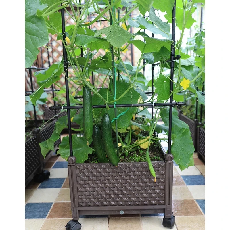 NBCTP Brown Plastic Raised Garden And Home Bed For Grow Flower Bed Pot Planter Grow Box