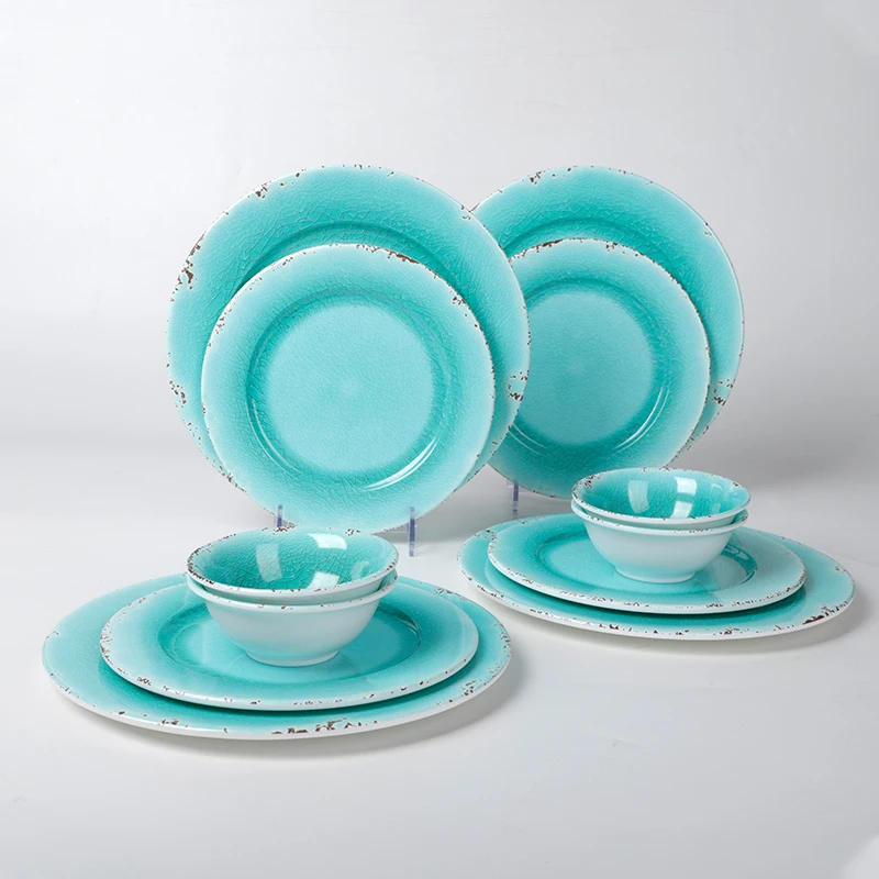 Fashionable Safety And Health Plates Sets Dinnerware, Dishwasher Safe Green Plate Set Rustic 12 PCS Unbreakable Dinner Sets