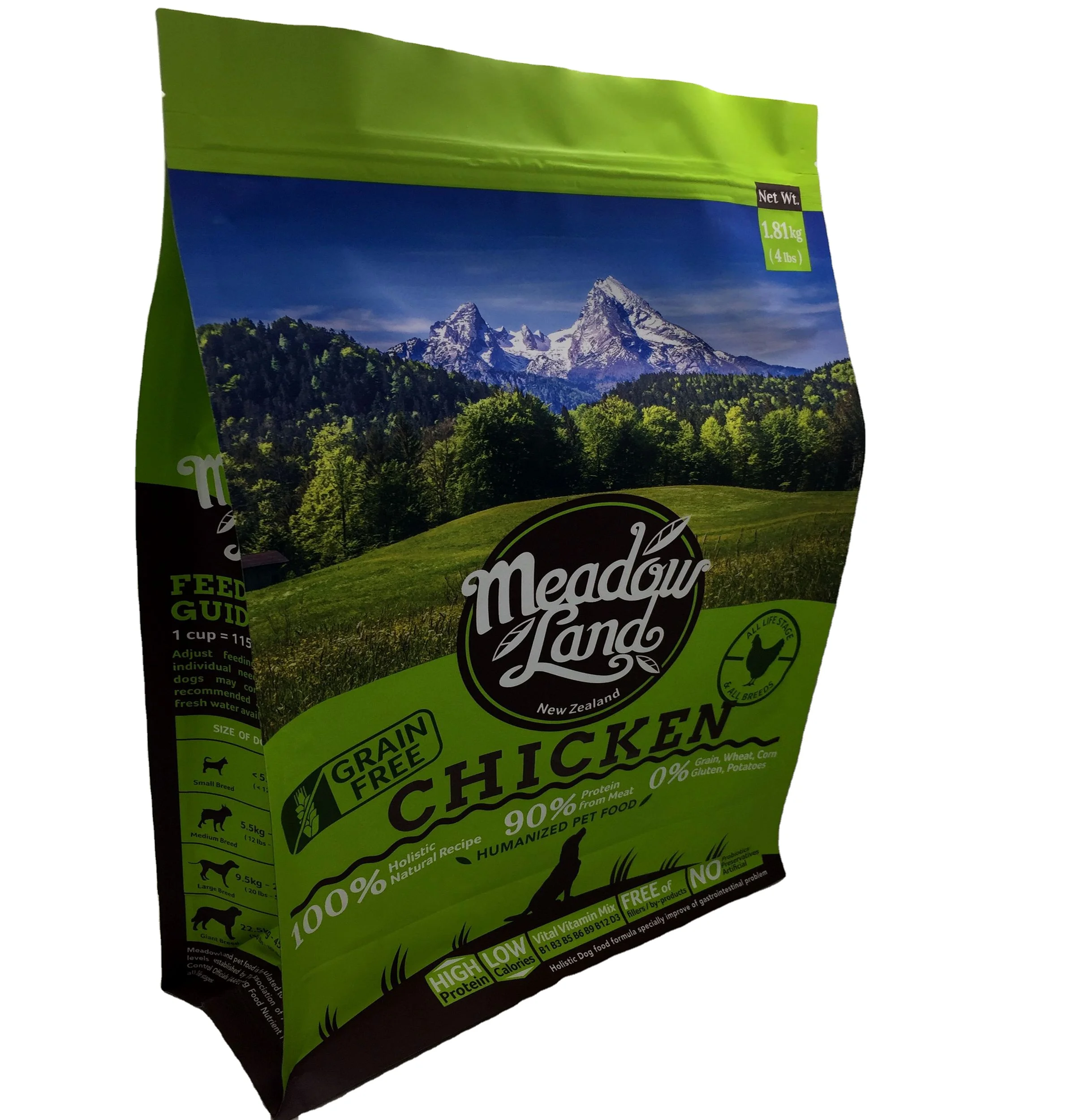 Custom plastic 1kg 2kg 2.5kg 10kg 25kg flat bottom side gusset dog cat food bag zip lock pet food packaging bag