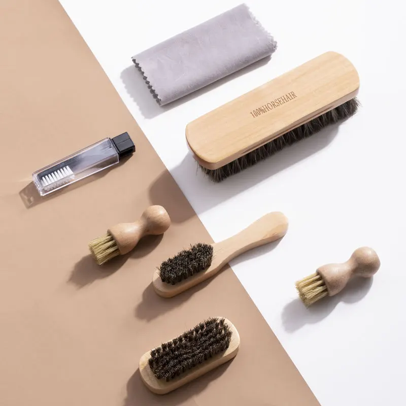 High quality genuine leather boots shoes care Horse Bristle polish Shoes Brush set