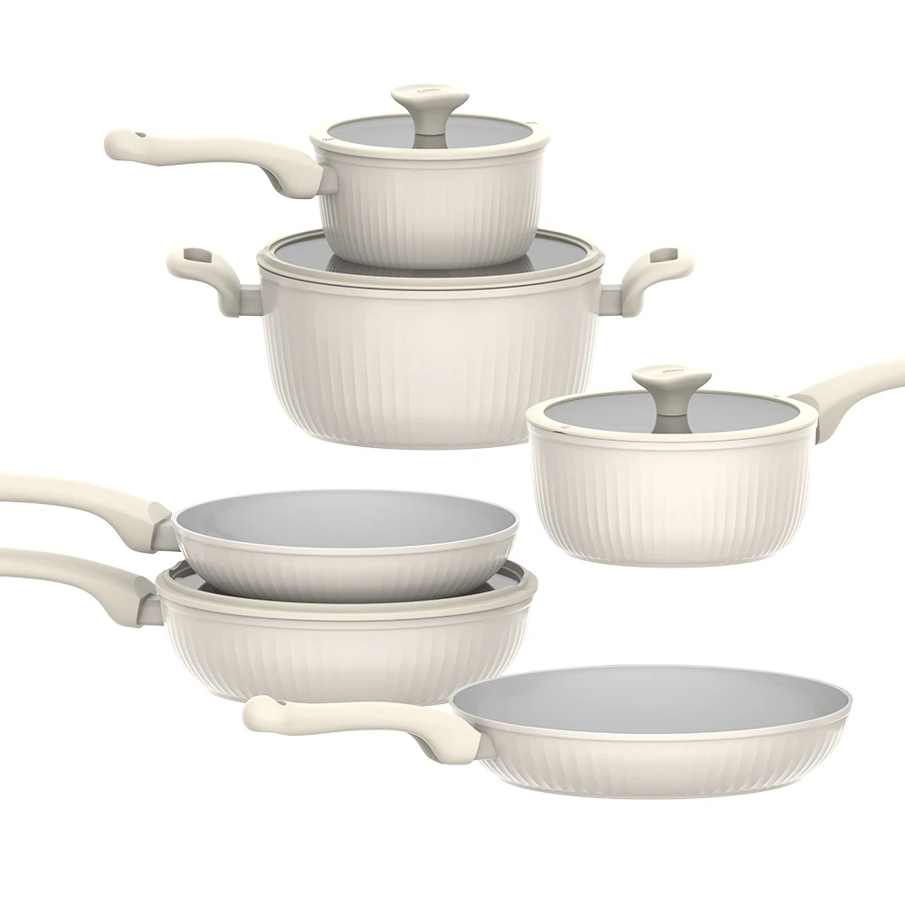 Vertical Grain Aluminum Forged Cookware Sets Juego De Sarten Pots And Pans Set Nonstick Bottom For Induction Cooker
