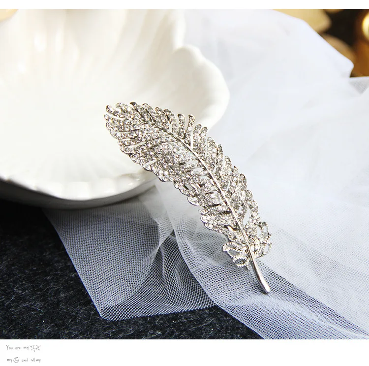 Alloy Top Clip Color Retaining Gold Bangs Clip Classical Headdress Rhinestone Feather Hairpin