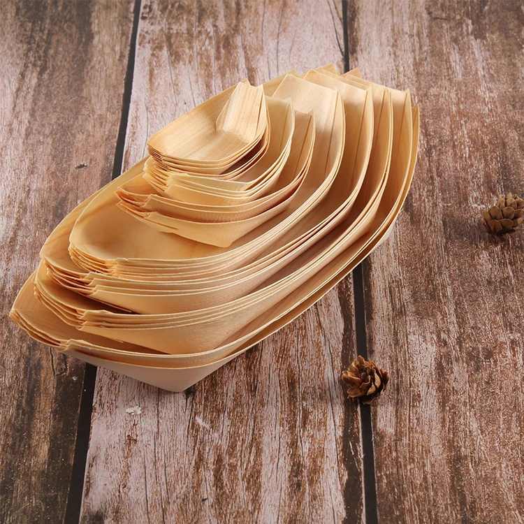 Factory Supply Disposable Wooden Boat/cone/cup Wood Food Container For Sushi Snacks