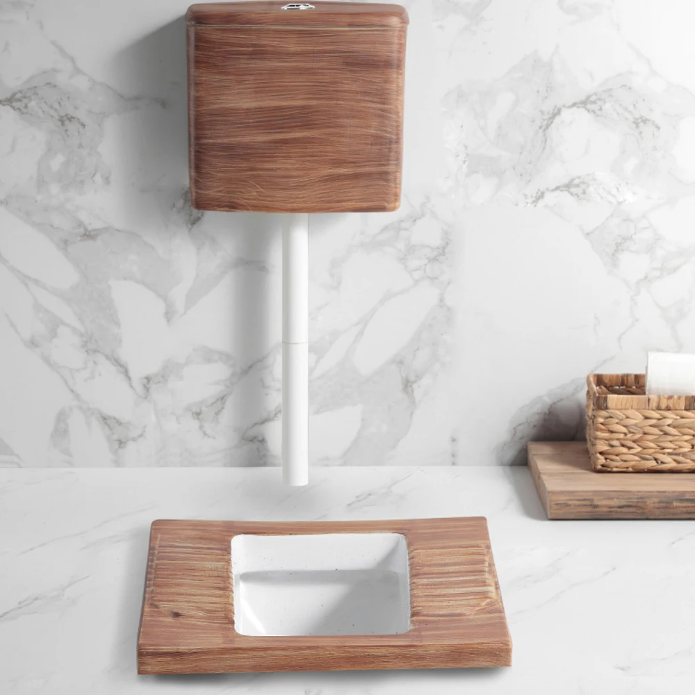 
wood grain color ceramic quatting closet water tank squatting pan 