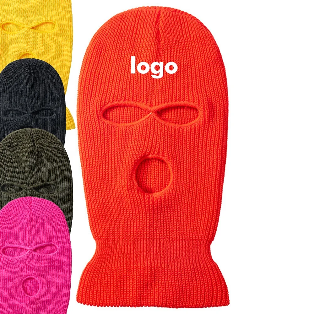 Chinese wholesale plain adult men autumn winter Embroidery acrylic Ski face Mask beanie balaclavas knitted hat cap supplier
